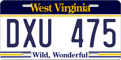 WV license plate DXU475