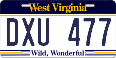 WV license plate DXU477