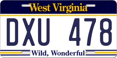 WV license plate DXU478