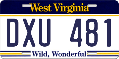 WV license plate DXU481