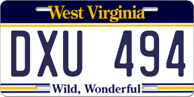 WV license plate DXU494