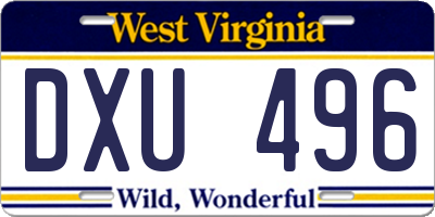 WV license plate DXU496