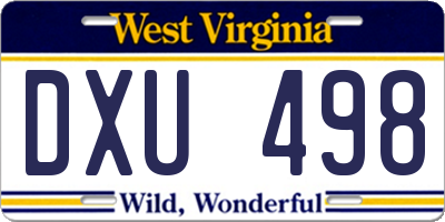 WV license plate DXU498