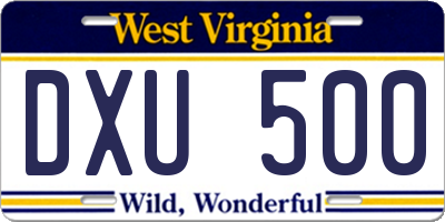 WV license plate DXU500