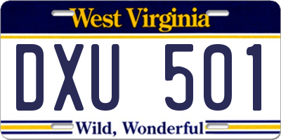 WV license plate DXU501