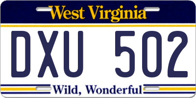 WV license plate DXU502