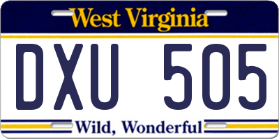 WV license plate DXU505