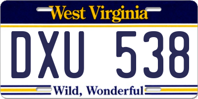 WV license plate DXU538