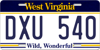 WV license plate DXU540