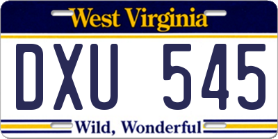 WV license plate DXU545