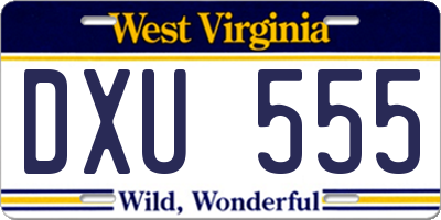 WV license plate DXU555