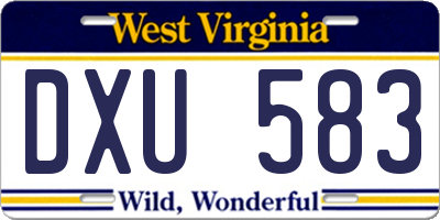 WV license plate DXU583