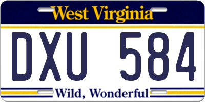 WV license plate DXU584