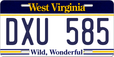 WV license plate DXU585