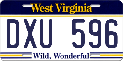 WV license plate DXU596