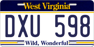 WV license plate DXU598