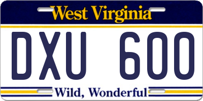 WV license plate DXU600