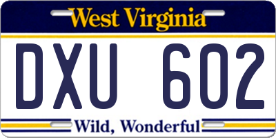 WV license plate DXU602