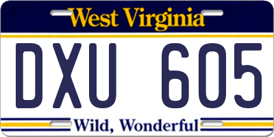 WV license plate DXU605