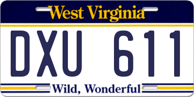WV license plate DXU611