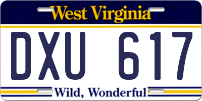 WV license plate DXU617