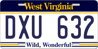 WV license plate DXU632