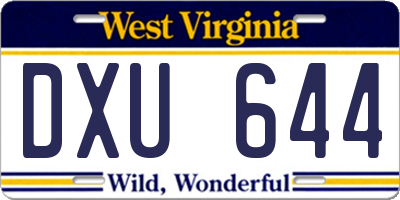 WV license plate DXU644