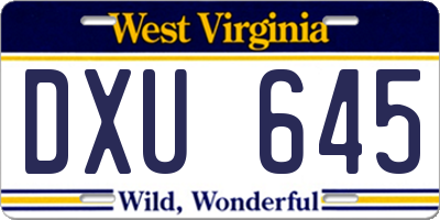 WV license plate DXU645
