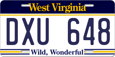 WV license plate DXU648