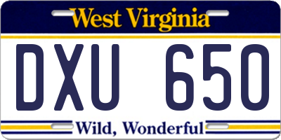 WV license plate DXU650