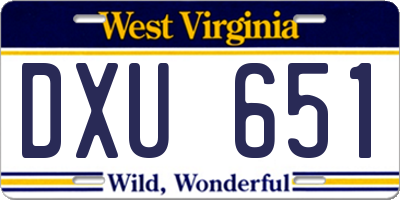 WV license plate DXU651
