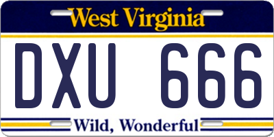 WV license plate DXU666