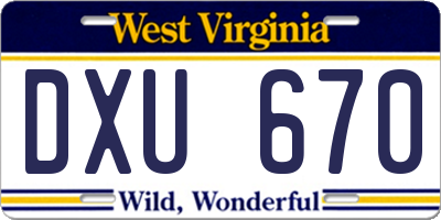 WV license plate DXU670