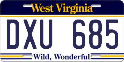WV license plate DXU685
