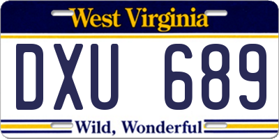 WV license plate DXU689