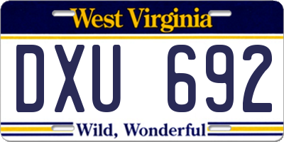 WV license plate DXU692