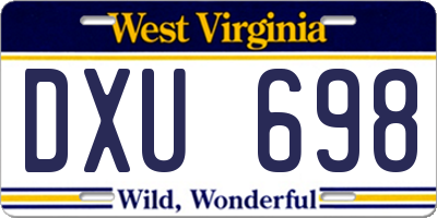 WV license plate DXU698