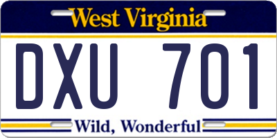 WV license plate DXU701