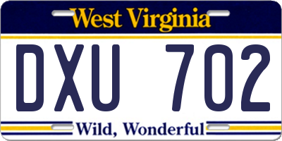 WV license plate DXU702