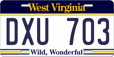 WV license plate DXU703