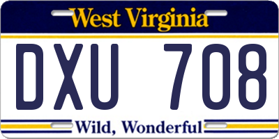 WV license plate DXU708