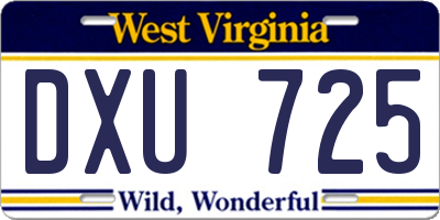 WV license plate DXU725