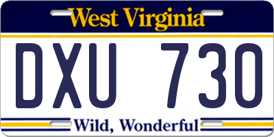 WV license plate DXU730