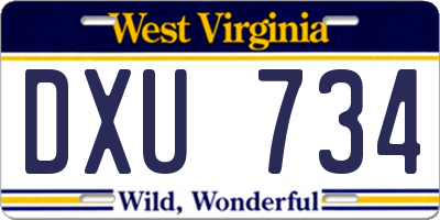WV license plate DXU734