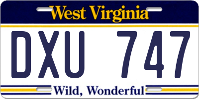 WV license plate DXU747