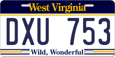 WV license plate DXU753