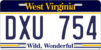 WV license plate DXU754