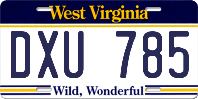 WV license plate DXU785