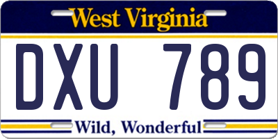 WV license plate DXU789