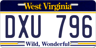WV license plate DXU796